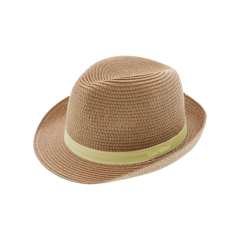 Borsalino beige avec galon et broderie JAUNE Little Marcel