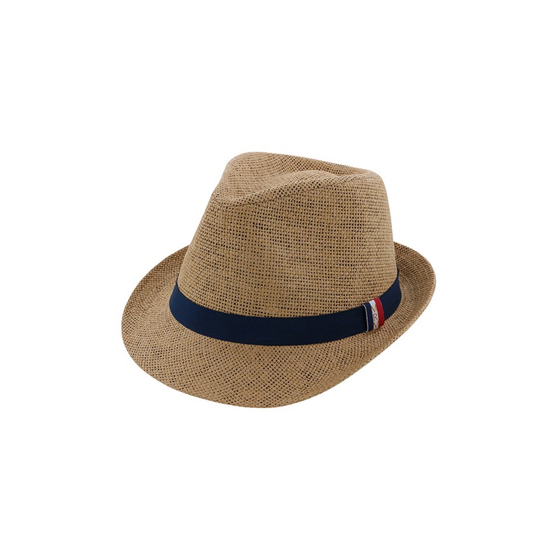 Chapeau de paille ruban blanc et bleu déco Costume des Mers homme - Tom Smith