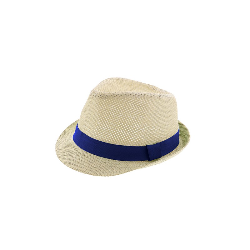 Chapeau en paille beige avec broderie bleu - Little Jack