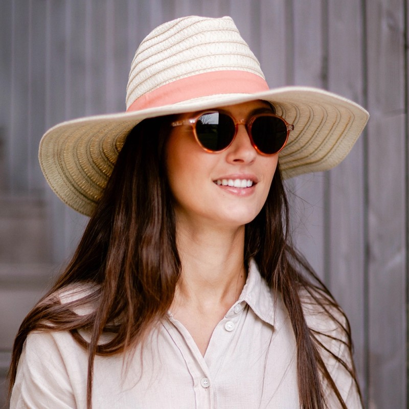 Chapeau panama beige galon broderie rose Little Marcel