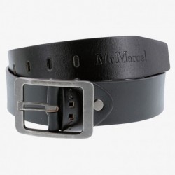 Ceinture 100% cuir de bovin Noir boucle argent brossé Mister Marcel