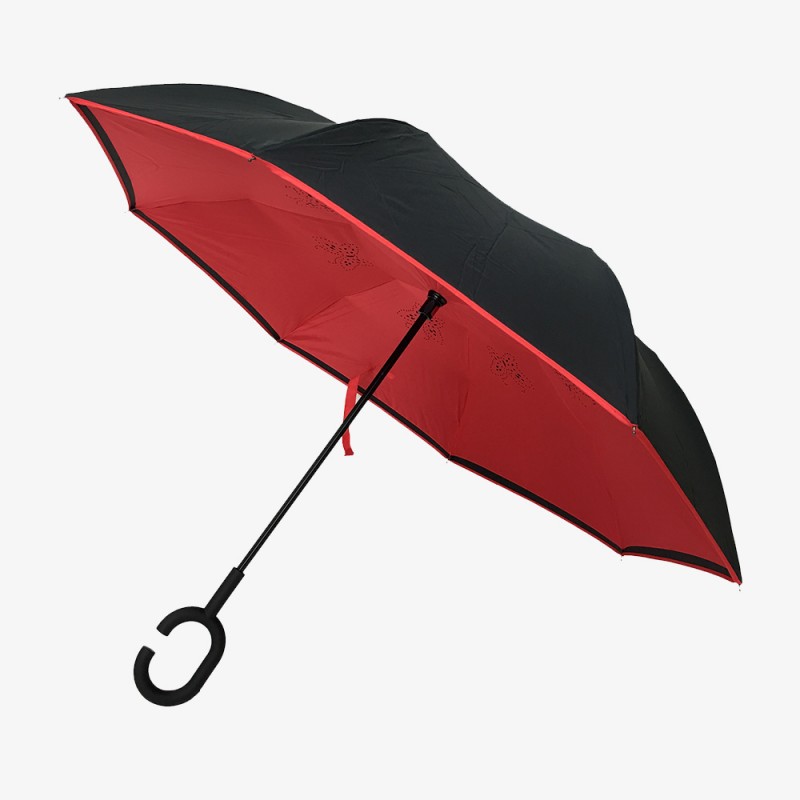 Parapluie reversible coupe vent Noir Rouge
