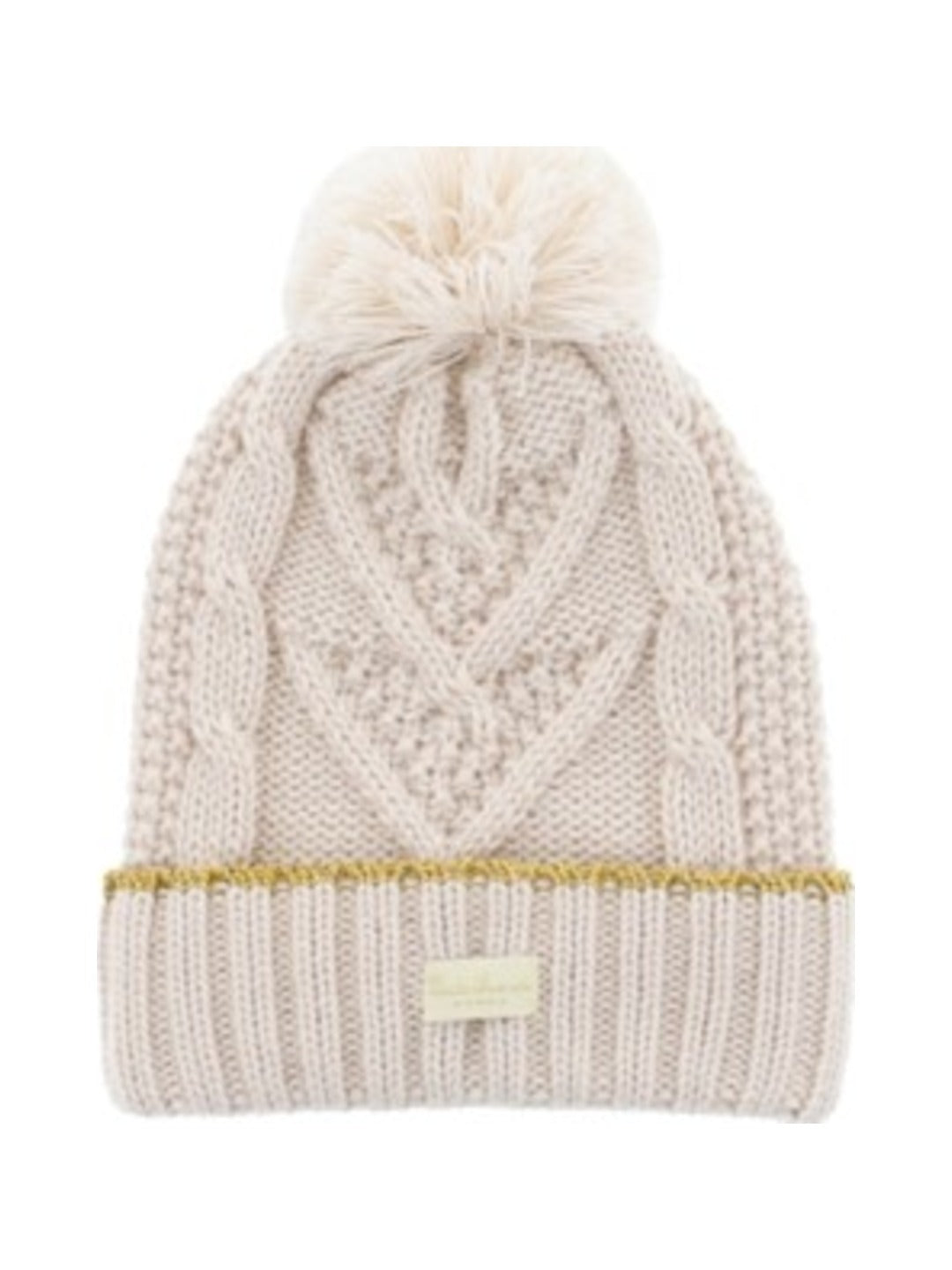 Bonnet à pompon en maille torsadée beige - Little Marcel