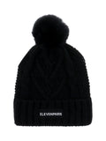 Bonnet à pompon en maille torsadée noir - Eleven Paris