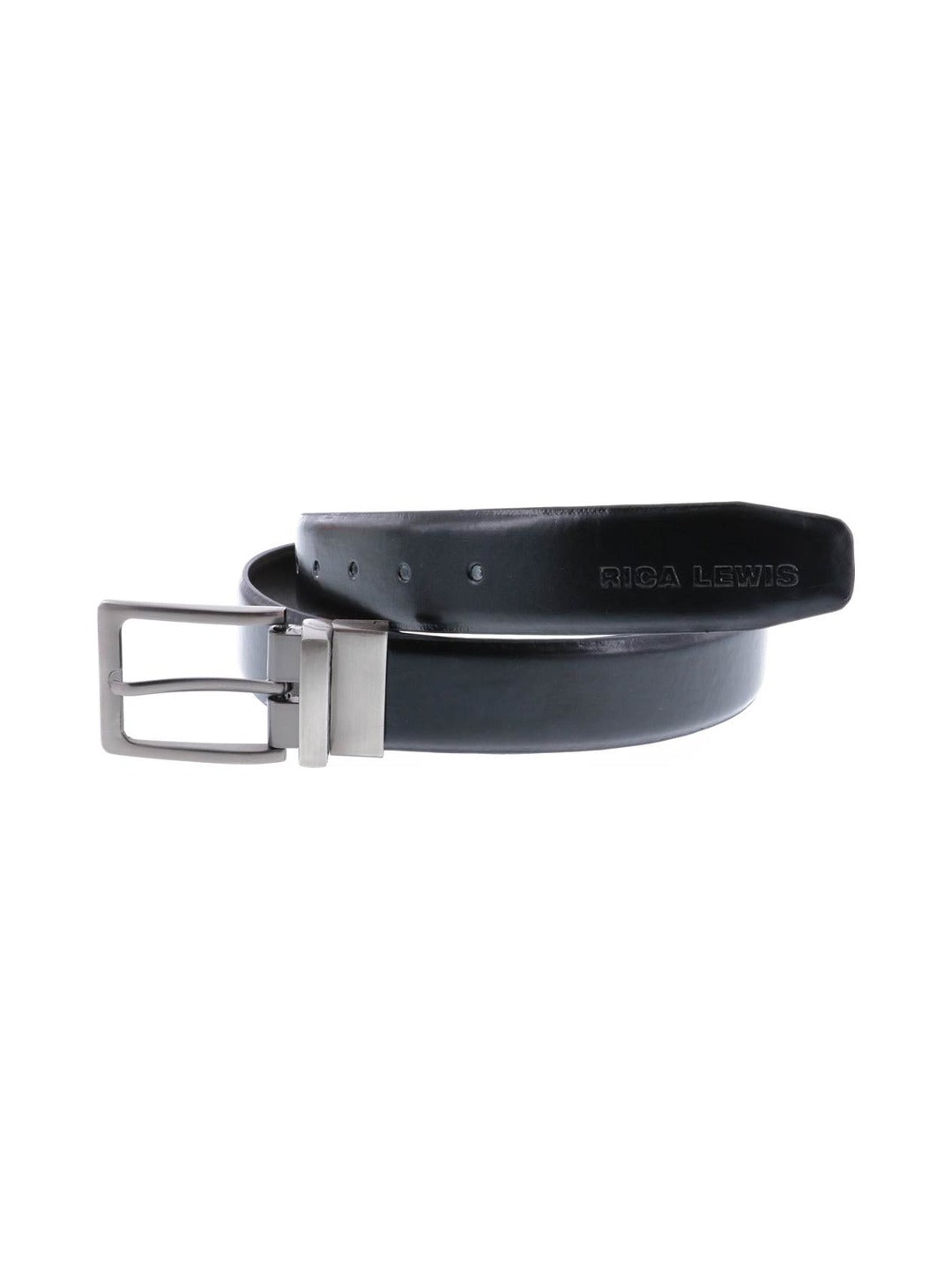 Ceinture réversible à boucle en métal argentée mat noire et marron - Rica Lewis