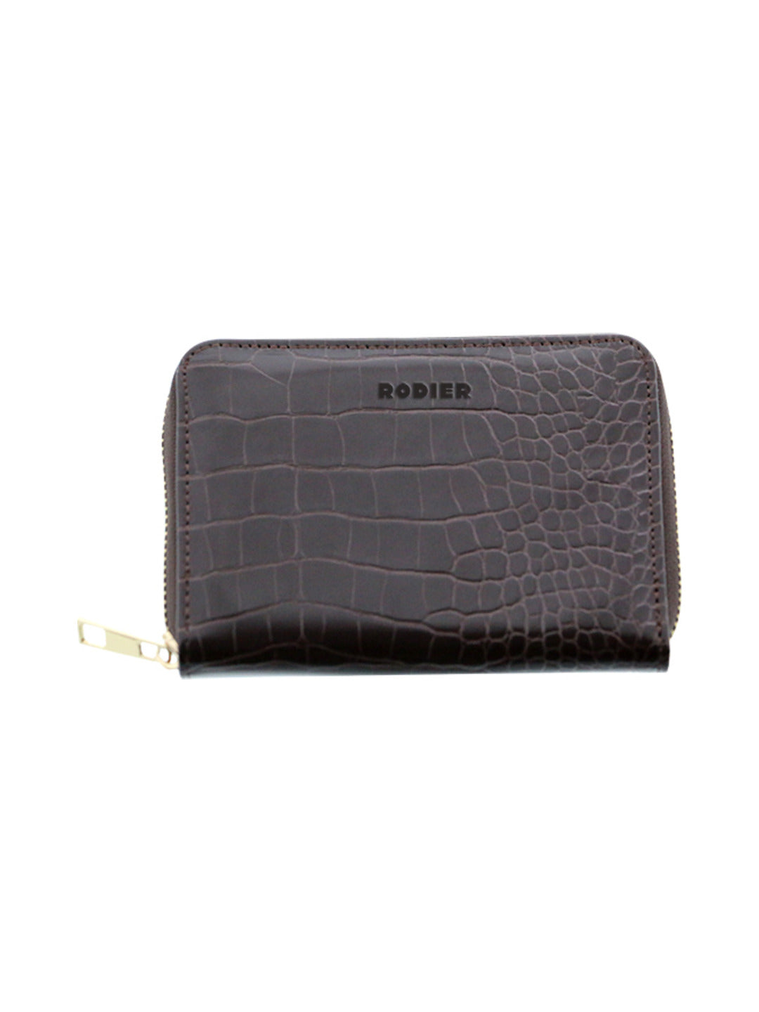 Porte-cartes et monnaie effet croco chocolat - Rodier