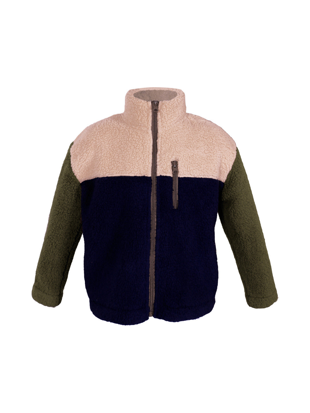 Veste polaire sherpa tricolore bleu marine, kaki et beige - Little Jack