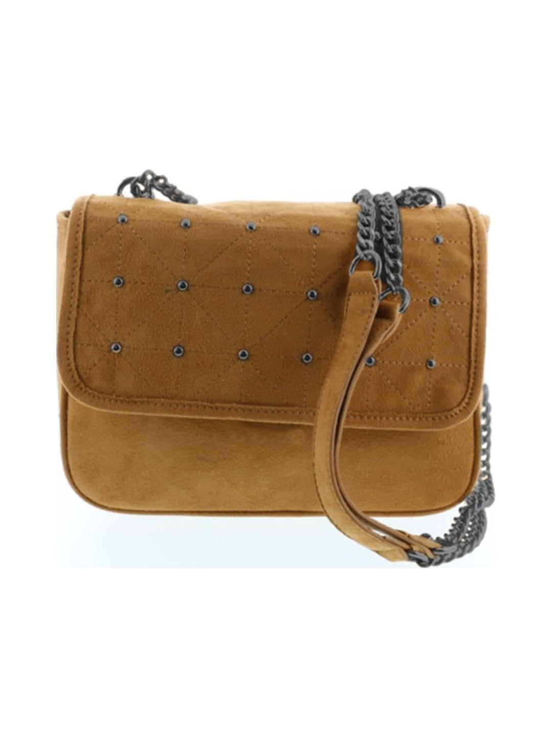 Sac bandoulière en suédine marron avec chaîne et rivet gunmetal marron - Nina Casari
