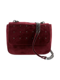 Sac bandoulière en suédine avec chaîne et rivet gunmetal bordeaux - Nina Casari