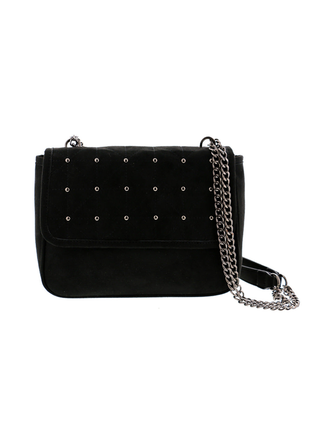Sac bandoulière en suédine avec chaîne et rivet gunmetal noir - Nina Casari