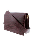 Sac porté bandoulière effet croco bordeaux - Nina Casari