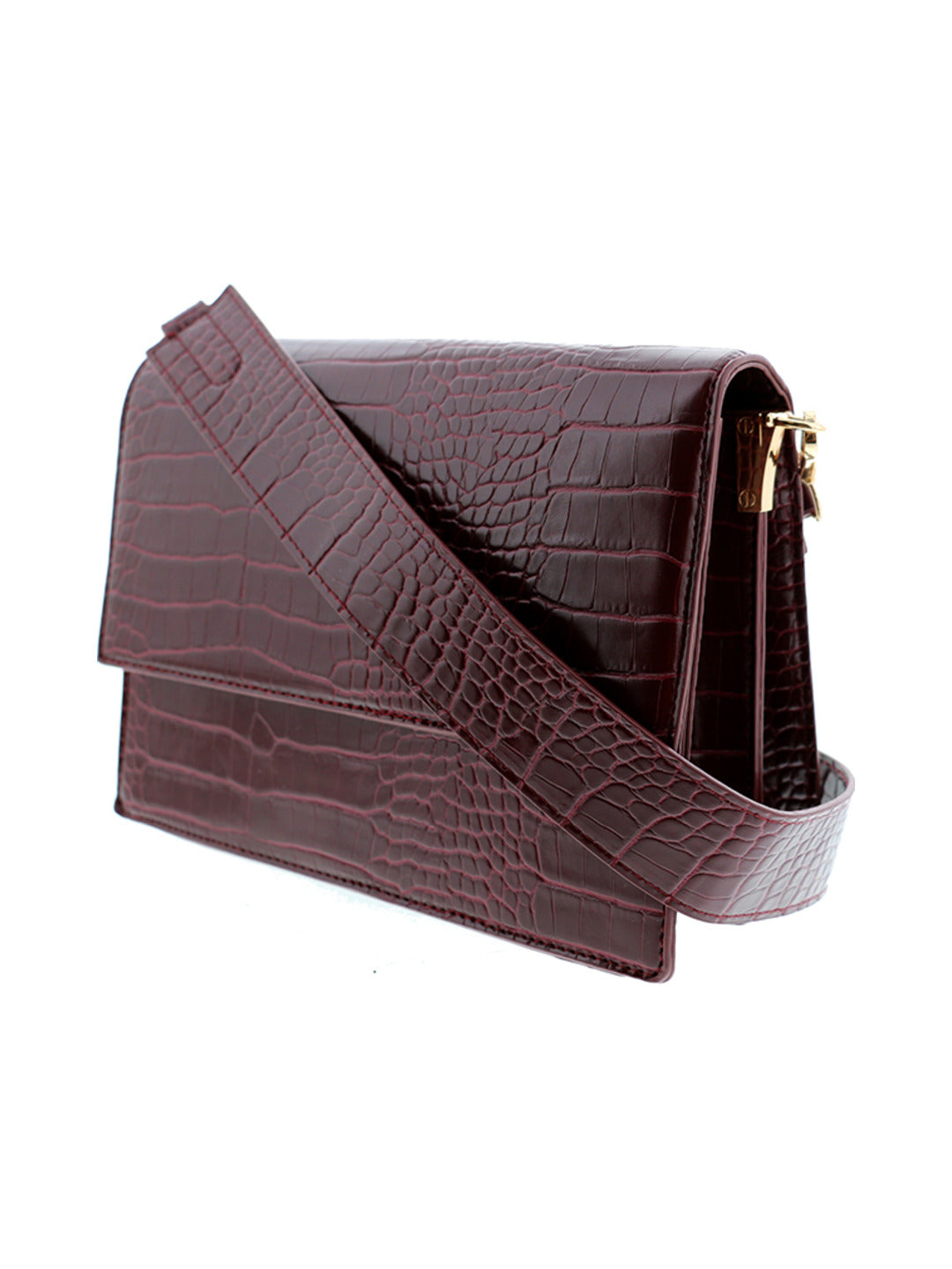 Sac porté bandoulière effet croco bordeaux - Nina Casari
