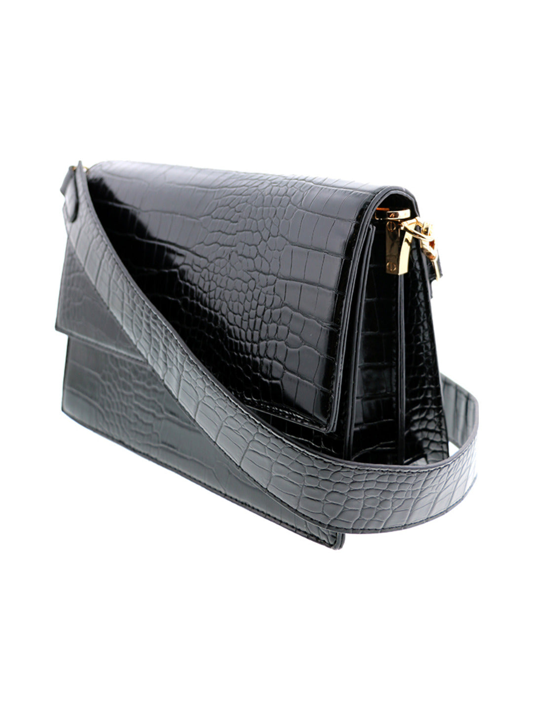 Sac porté bandoulière effet croco noir - Nina Casari