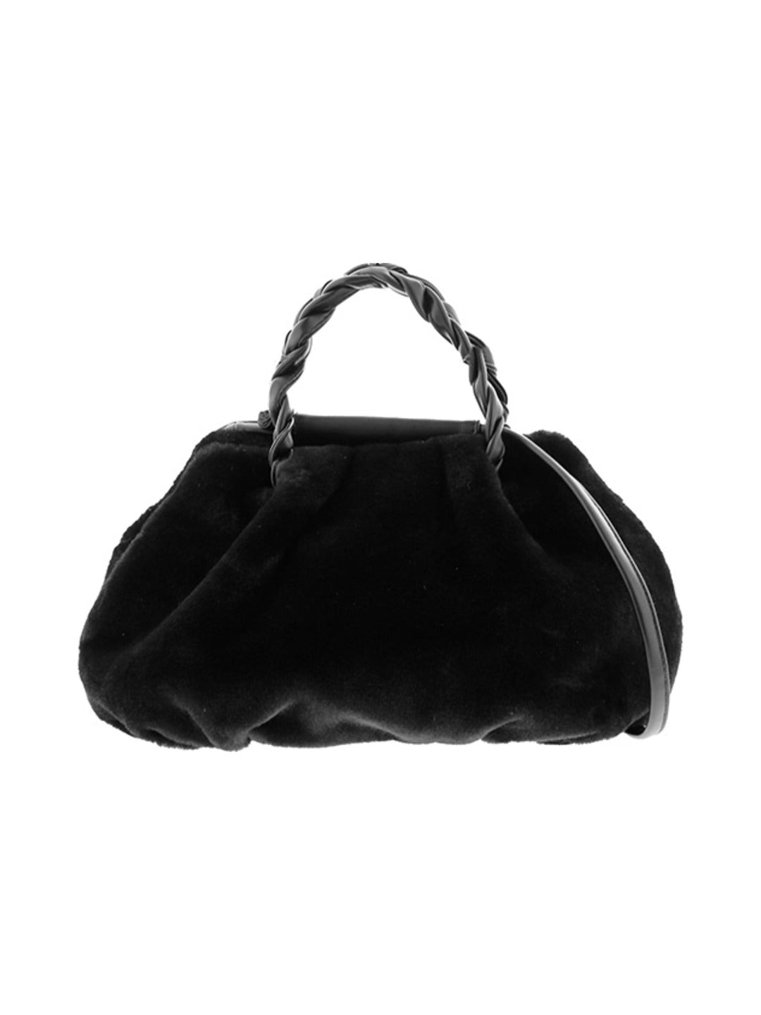 Sac à main fausse fourrure avec anse tressée - nina casari noir - Nina Casari