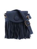 Pochette de telephone en suedine avec franges bleu marine - Nina Casari