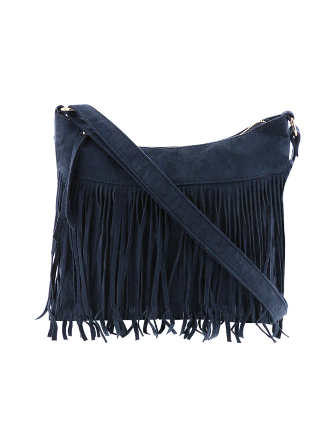 Sac bandoulière en suedine avec franges bleu marine - Nina Casari