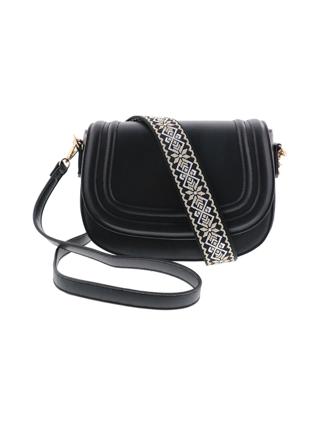 Sac bandoulière avec anse en jacquard noir - Nina Casari