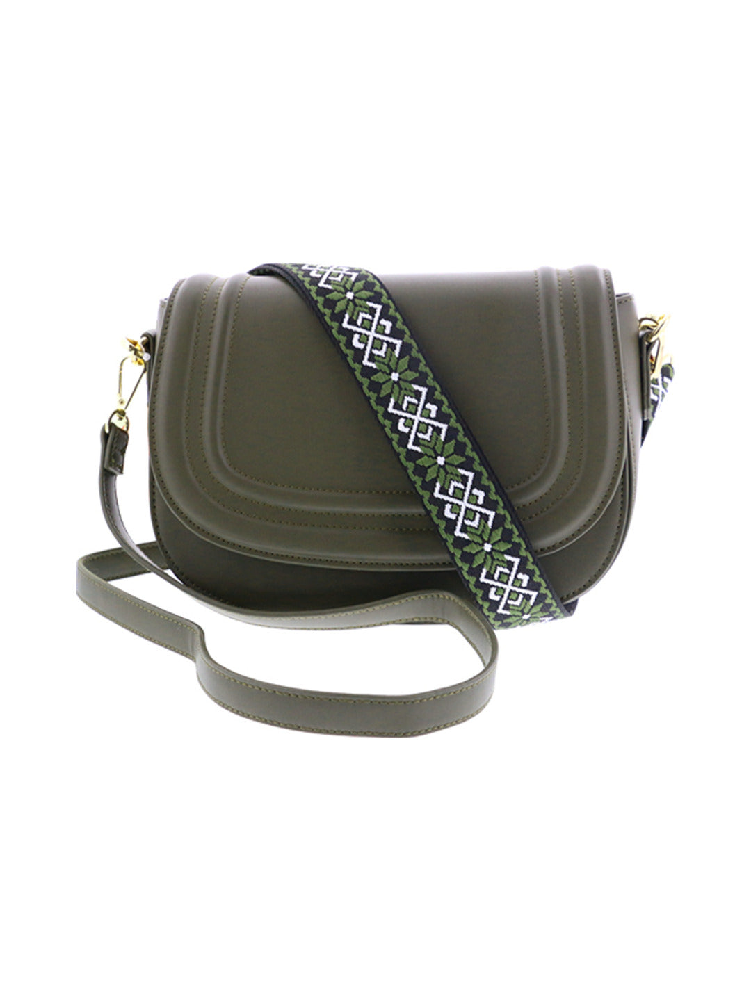 Sac bandoulière avec anse en jacquard kaki - Nina Casari