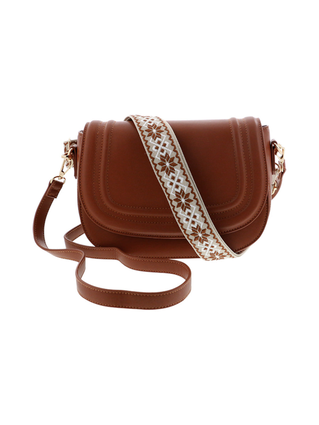 Sac bandoulière avec anse en jacquard camel - Nina Casari
