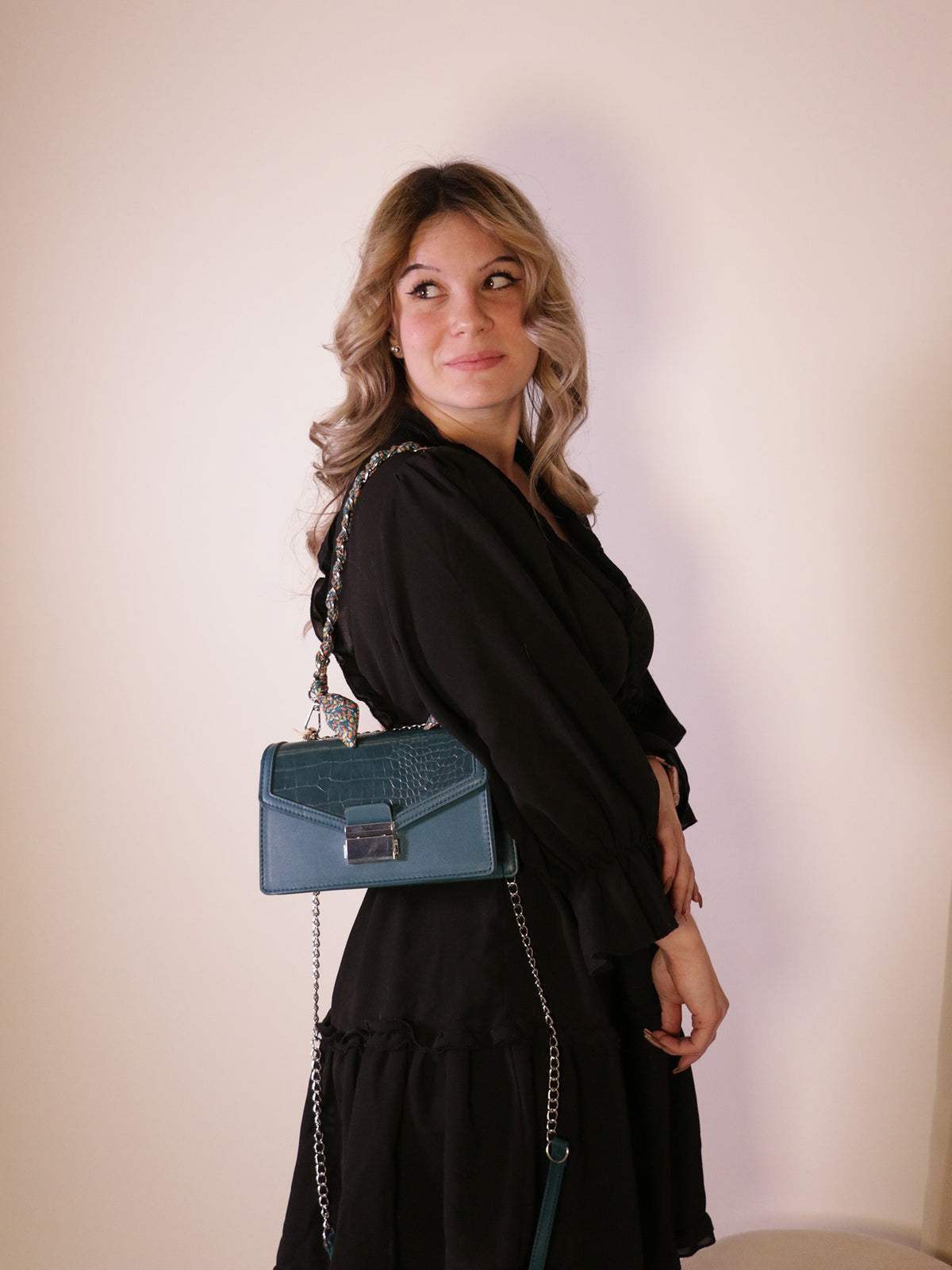 Sac bandoulière effet croco imprimé bleu canard - Nina Casari