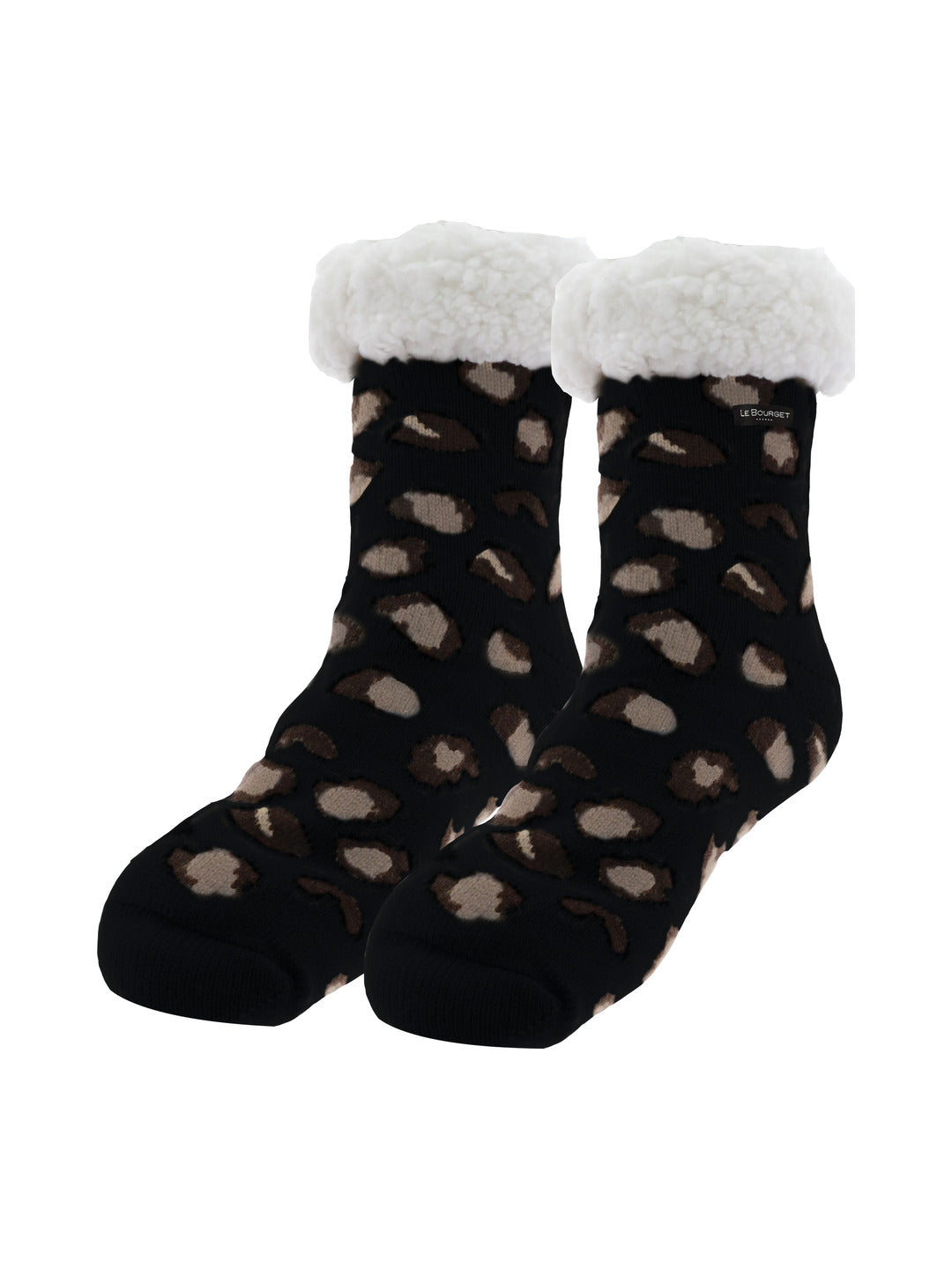Chaussettes en maille beige motif léopard motif jacquard - Le Bourget