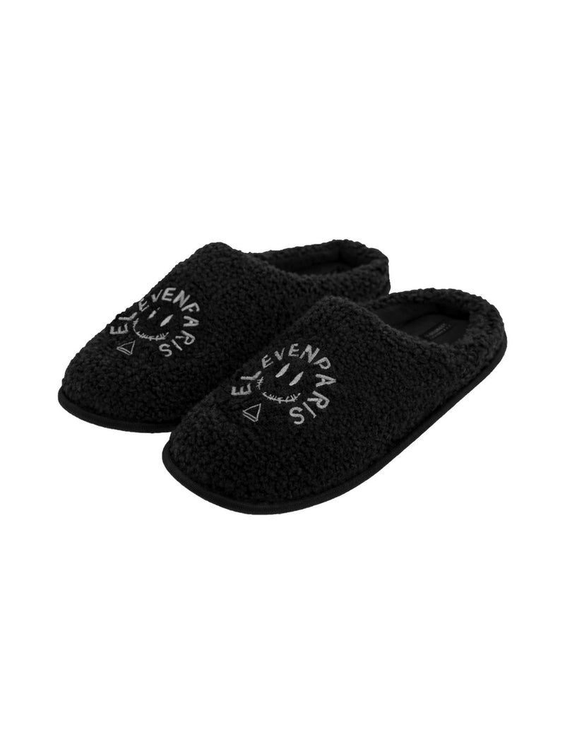 Chaussons mules noirs effet sherpa - Eleven Paris