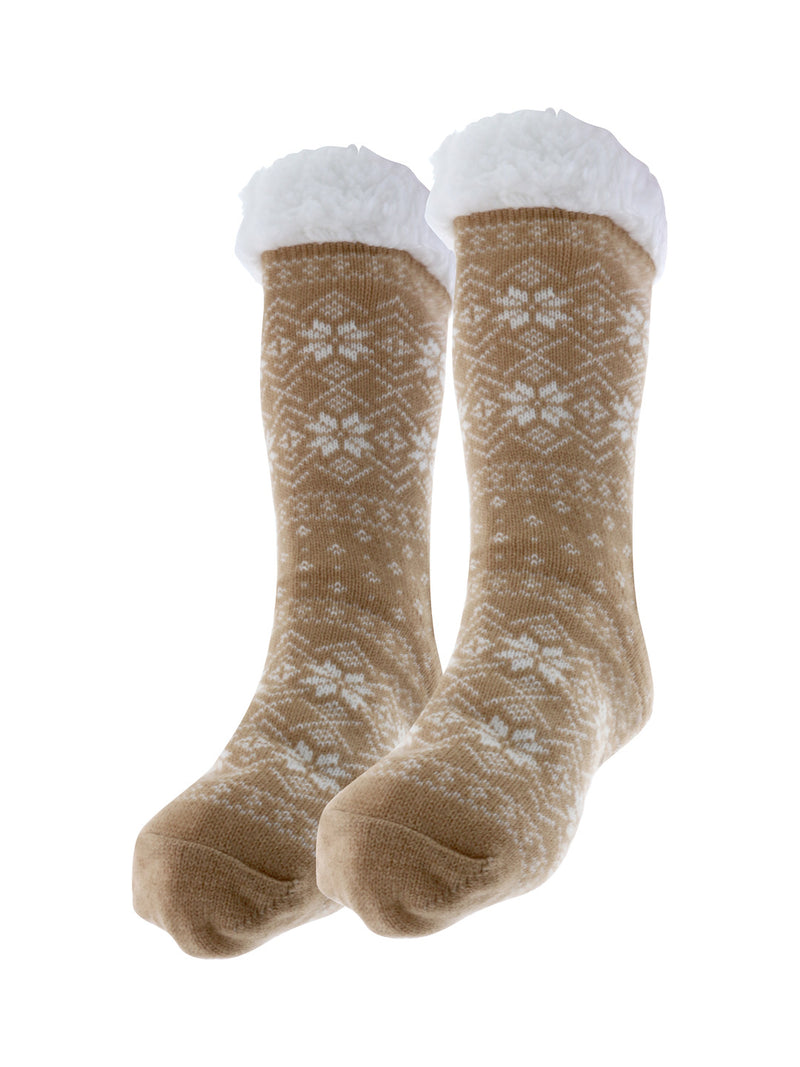 Chaussettes en maille beige jacquard flocon motif jacquard - Nina Casari