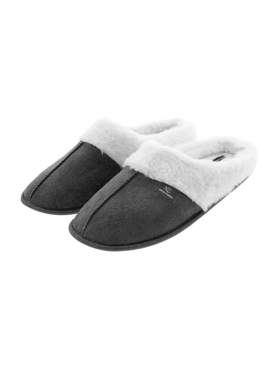 Chaussons mules gris avec fausse fourrure - Nina Casari
