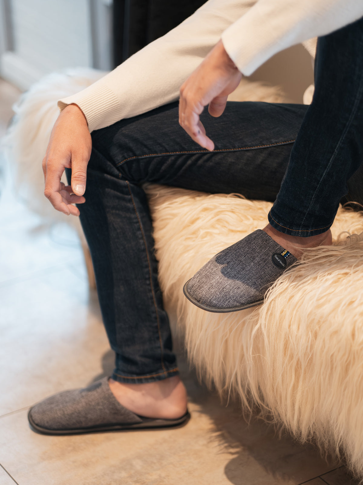 Chaussons mules gris chiné - Tom Smith