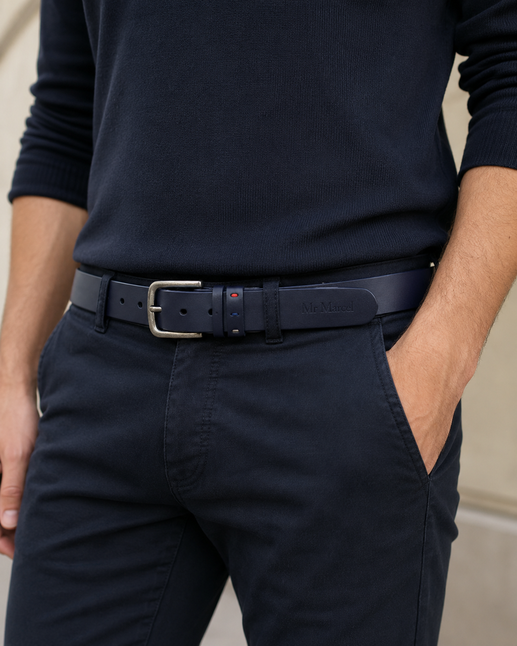 Ceinture bleu marine à surpiqûres contrastées - Mister Marcel