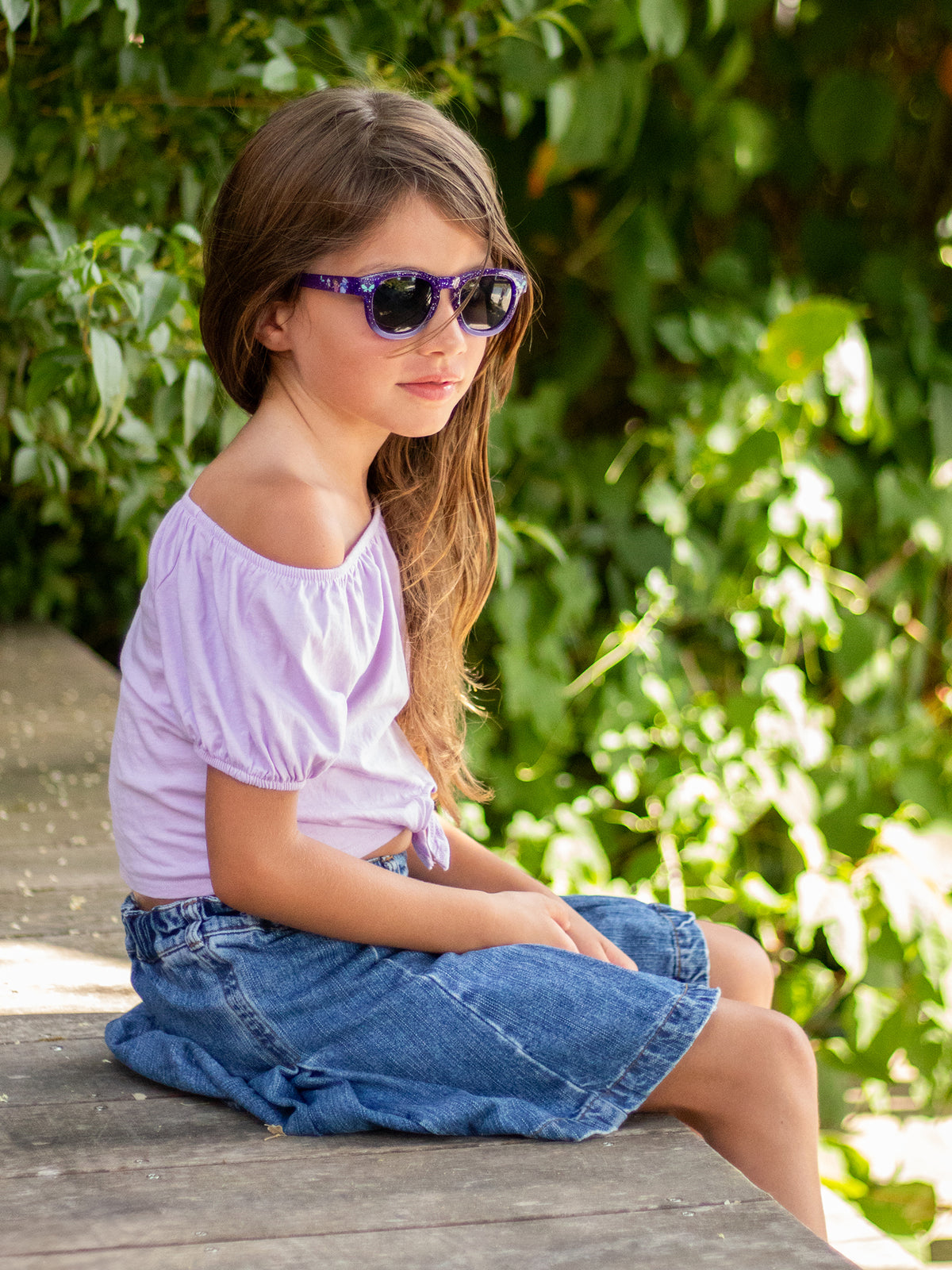 Lunettes de soleil rondes Cristal violet dégradé et paillettes Imprimé Dora l'Exploratrice  - Dora