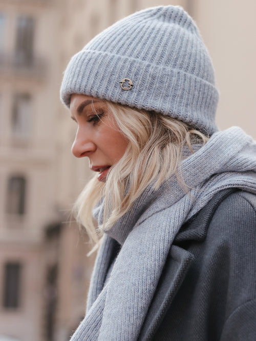 Bonnet en maille côtelée bleu - Lulu Castagnette