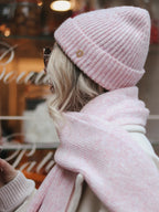 Bonnet en maille côtelée rose pâle - Lulu Castagnette