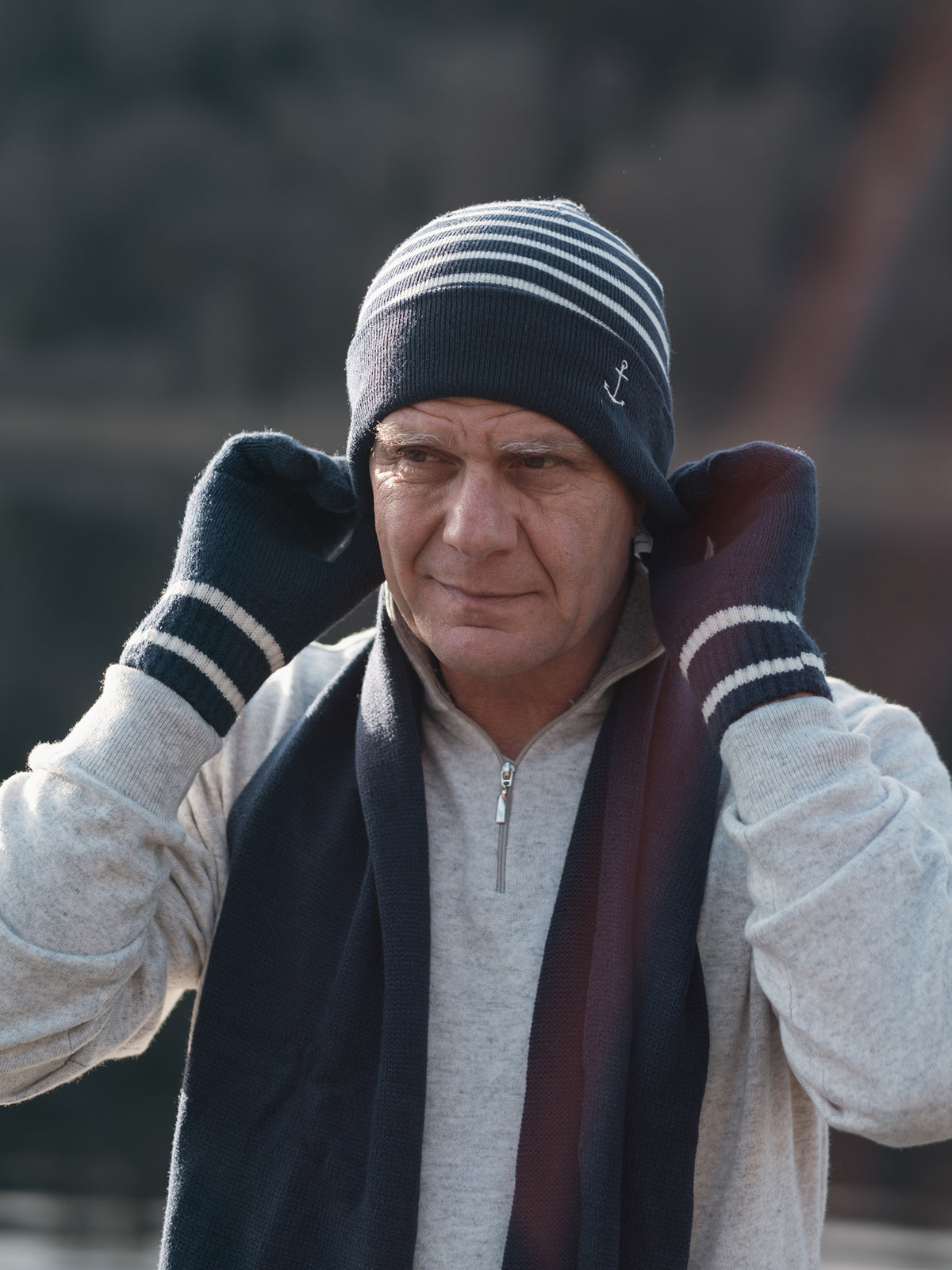 Bonnet en maille marine rayures  blanc cassé  - La Mariniere Par Sogema