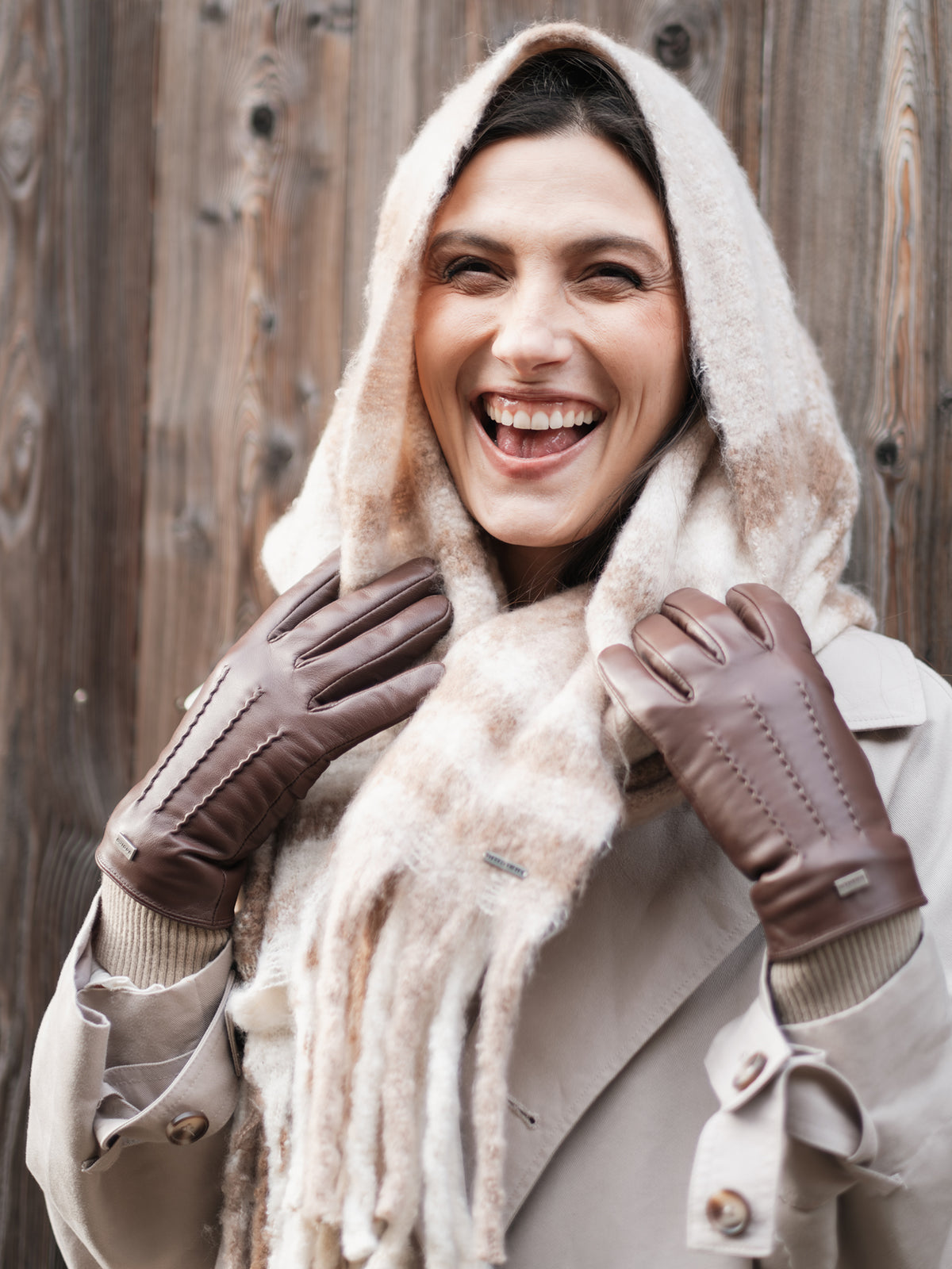 Gants tactiles en cuir chocolat - Rodier