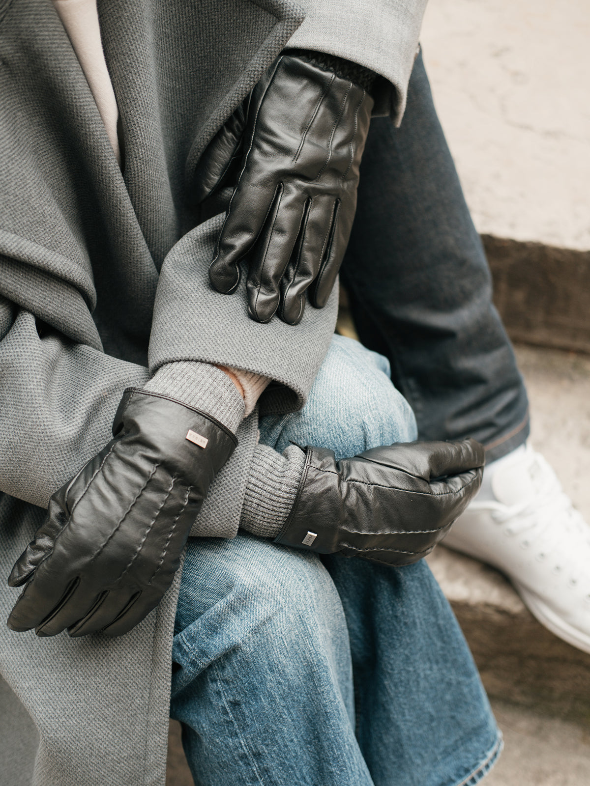 Gants tactiles en cuir noir - Rodier
