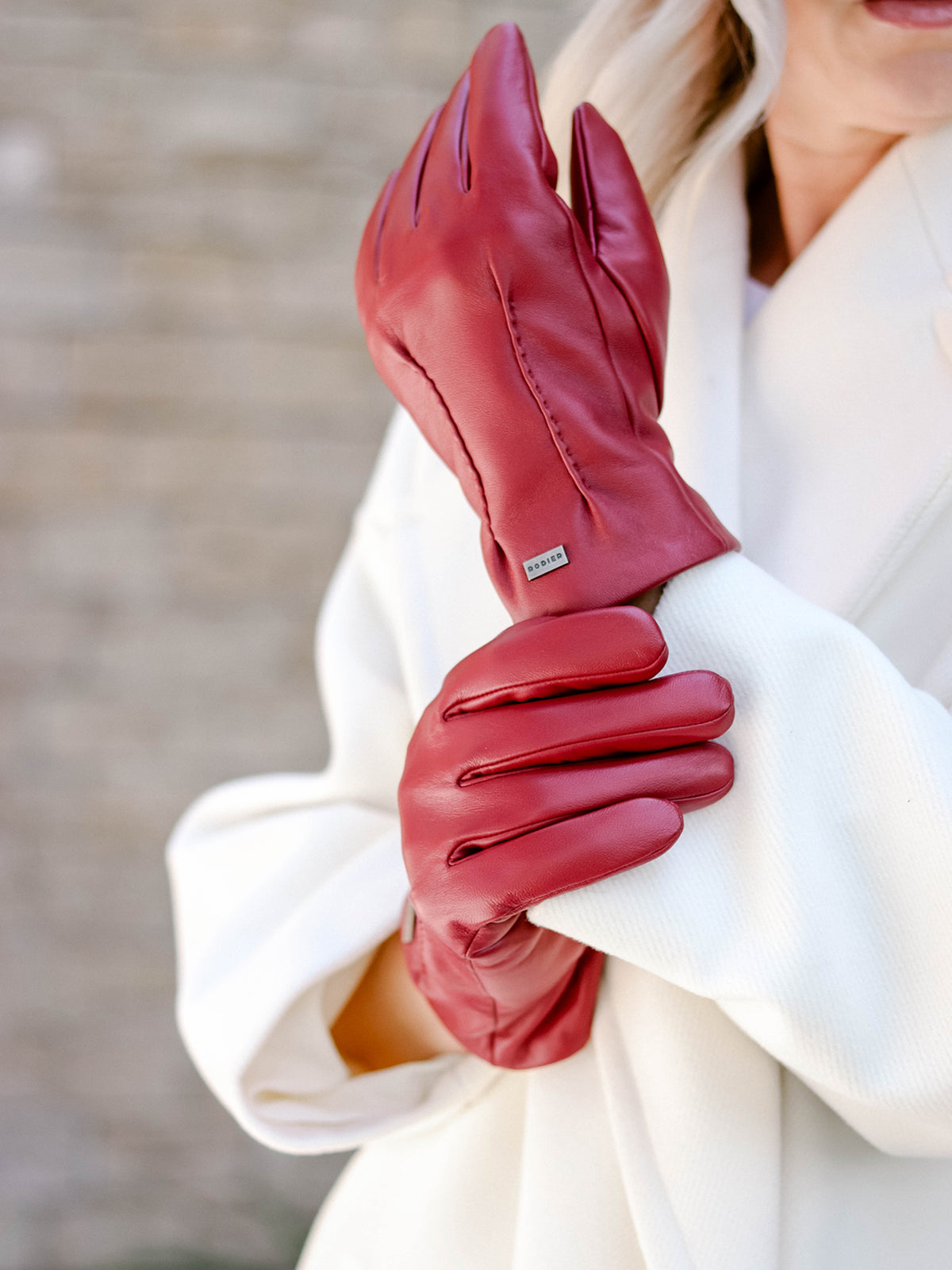 Gants tactiles en cuir rouge - Rodier