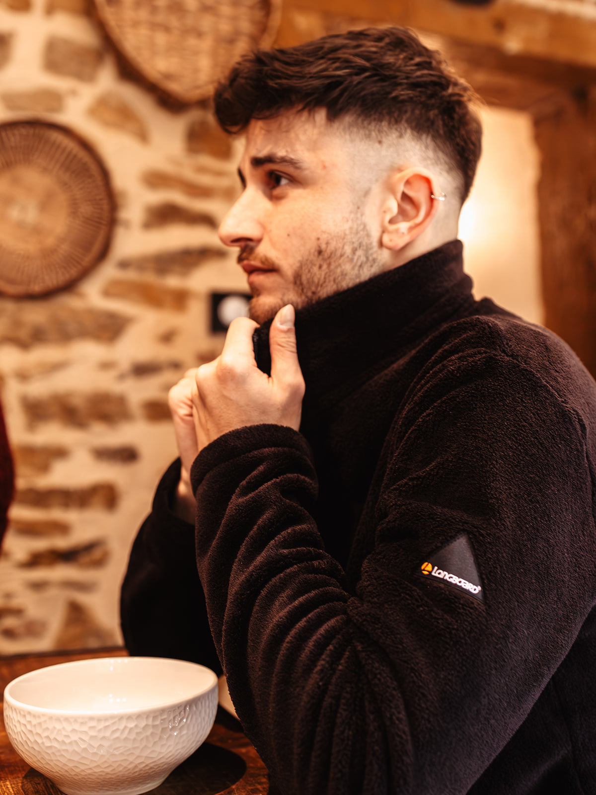 Veste polaire noire zippée avec écusson brodé - Longboard
