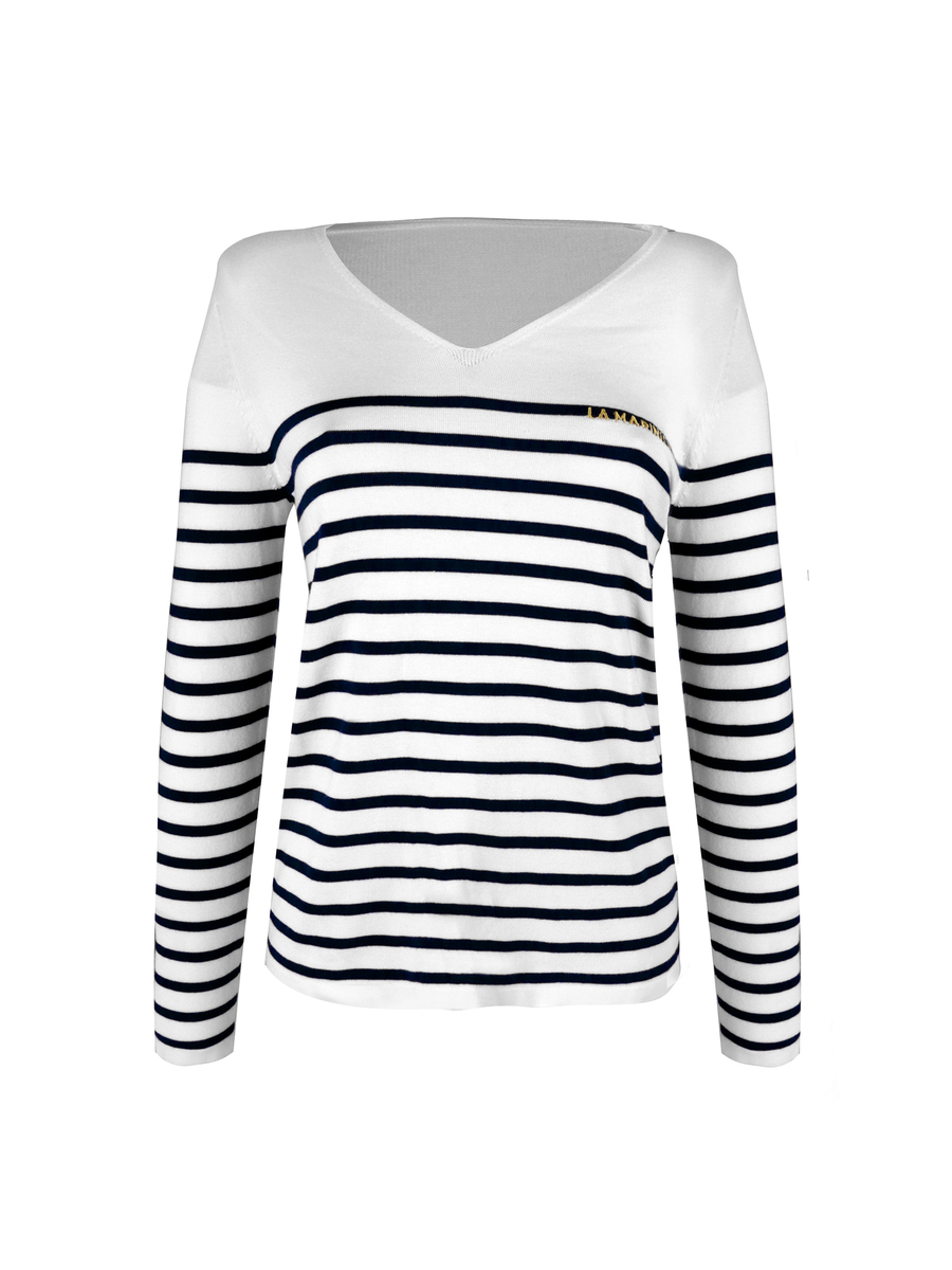 Pull marinière en maille col V - La Marinière par SOGEMA