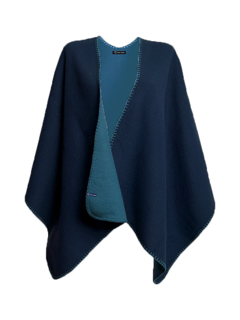 Poncho réversible en maille bicolore marine et bleu - Nina Casari