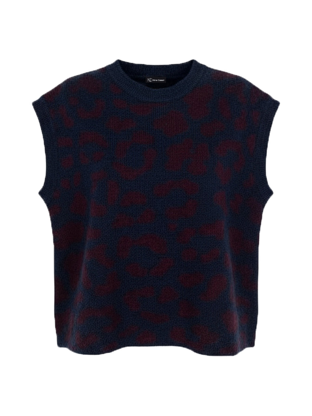 Pull sans manches en maille marine motif léopard bordeaux - Nina Casari