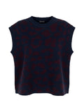 Pull sans manches en maille marine motif léopard bordeaux - Nina Casari