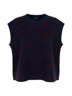 Pull sans manches en maille marine motif léopard bordeaux - Nina Casari