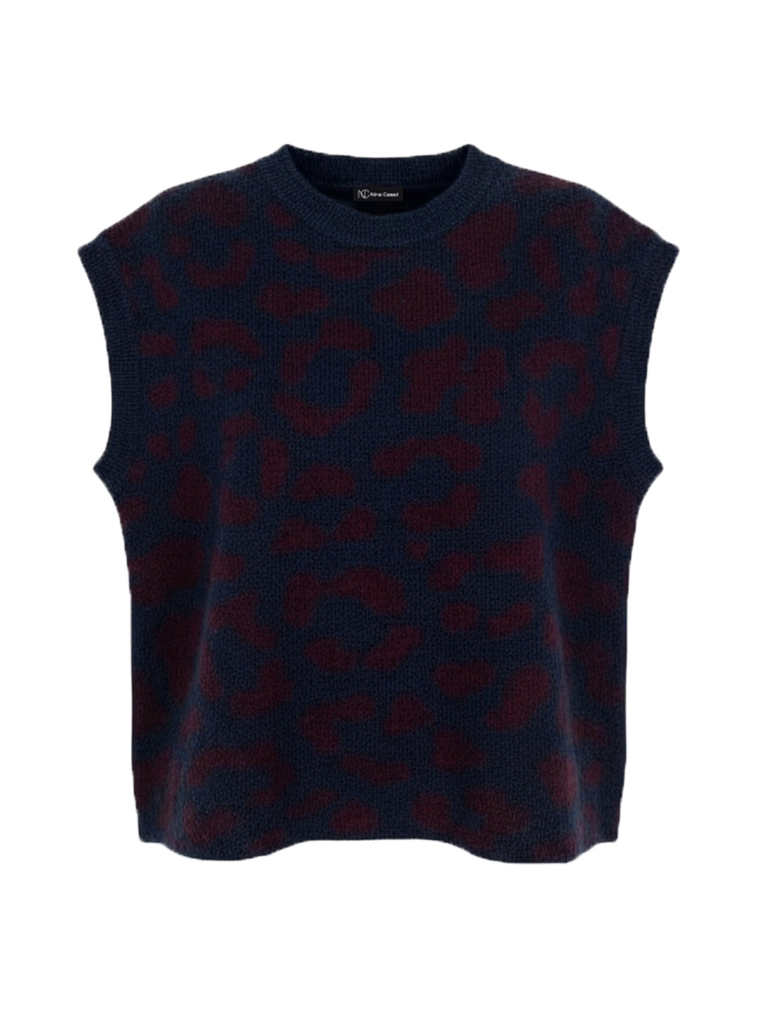 Pull sans manches en maille marine motif léopard bordeaux - Nina Casari