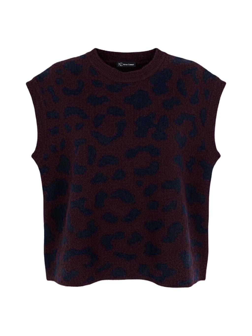 Pull sans manches en maille bordeaux motif léopard marine - Nina Casari