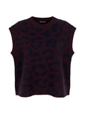 Pull sans manches en maille bordeaux motif léopard marine - Nina Casari