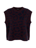 Pull sans manches en maille bordeaux motif léopard marine - Nina Casari