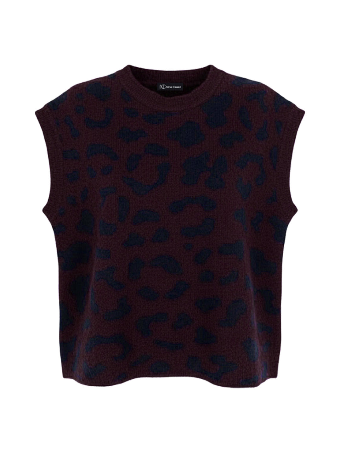 Pull sans manches en maille bordeaux motif léopard marine - Nina Casari