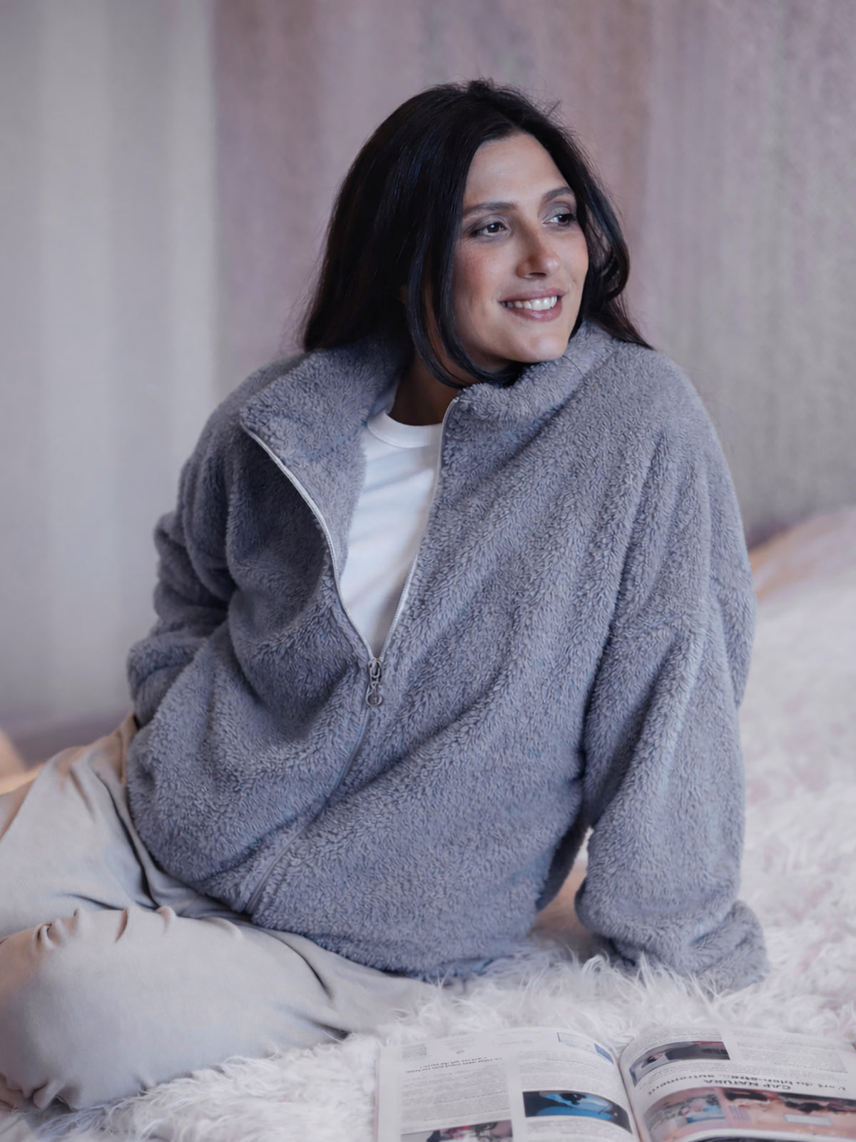 Veste polaire oversize grise à col montant - Nina Casari