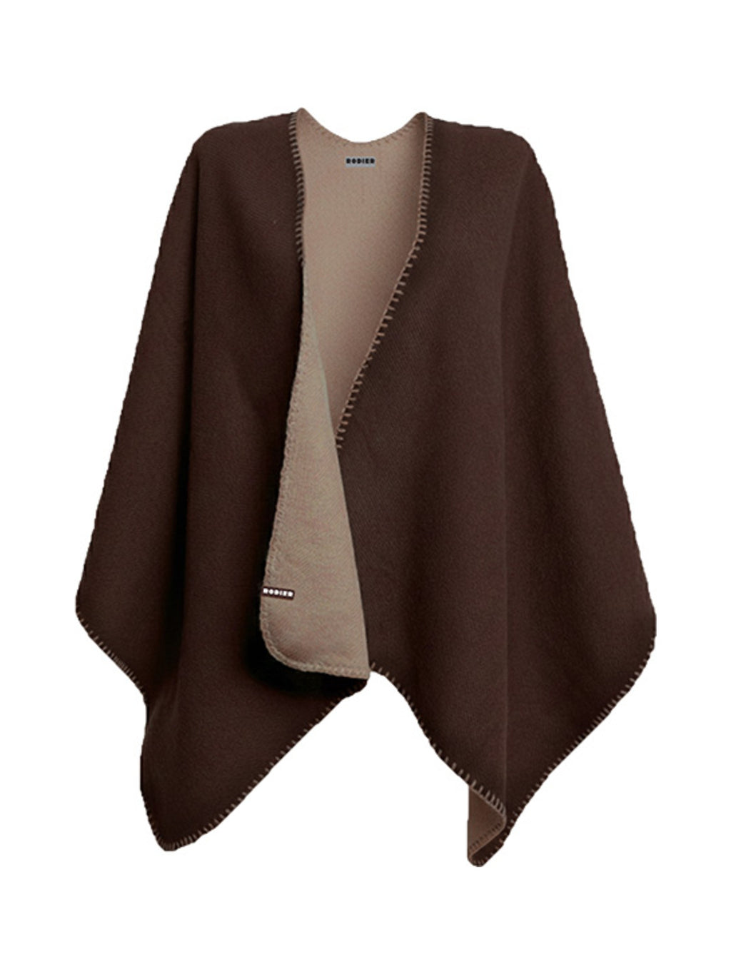 Poncho réversible en maille bicolore marron chocolat et beige - Rodier
